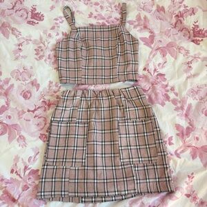 Francesca’s pink plaid skirt set